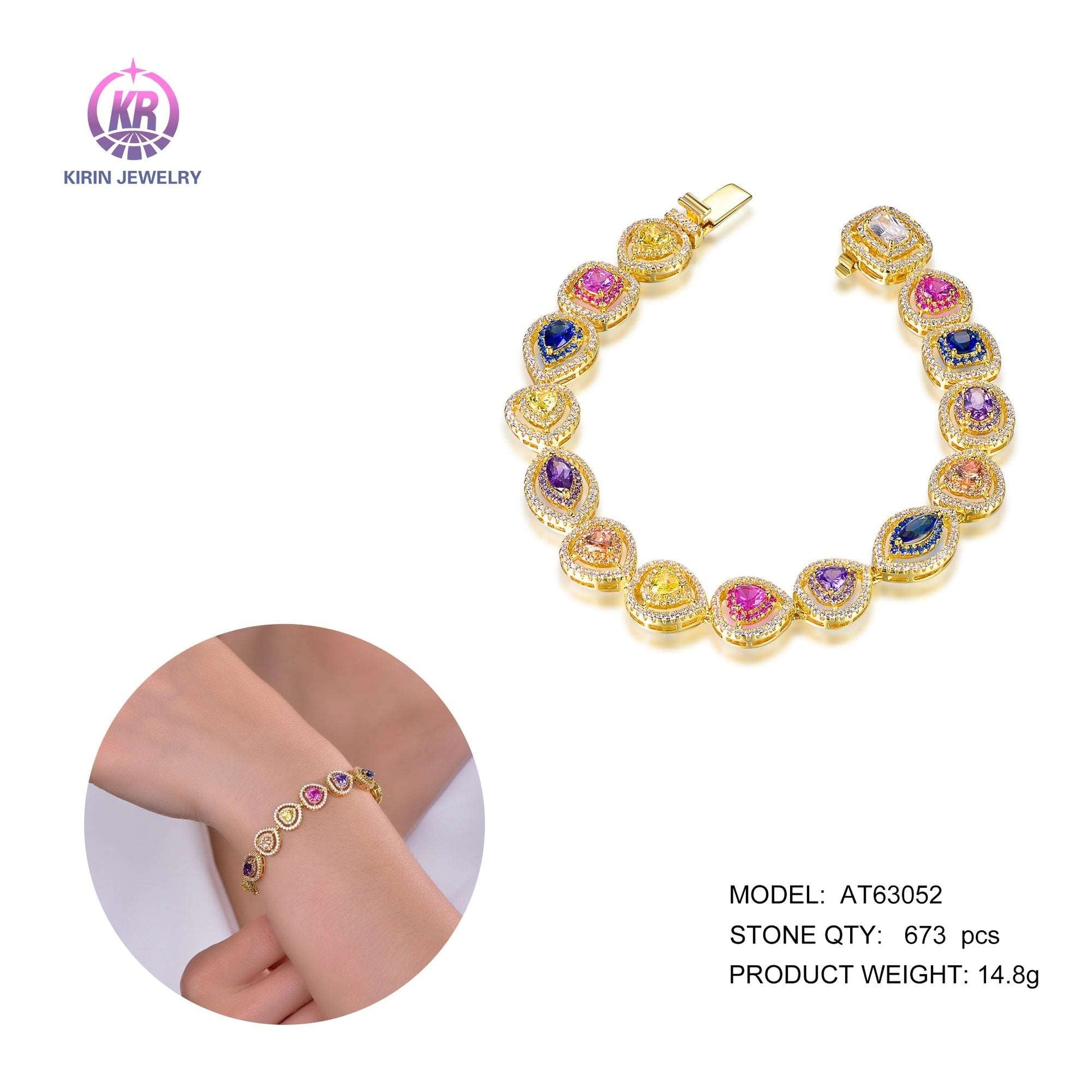 925 silver bracelet with 14K gold plating coler CZ 63052 Kirin Jewelry