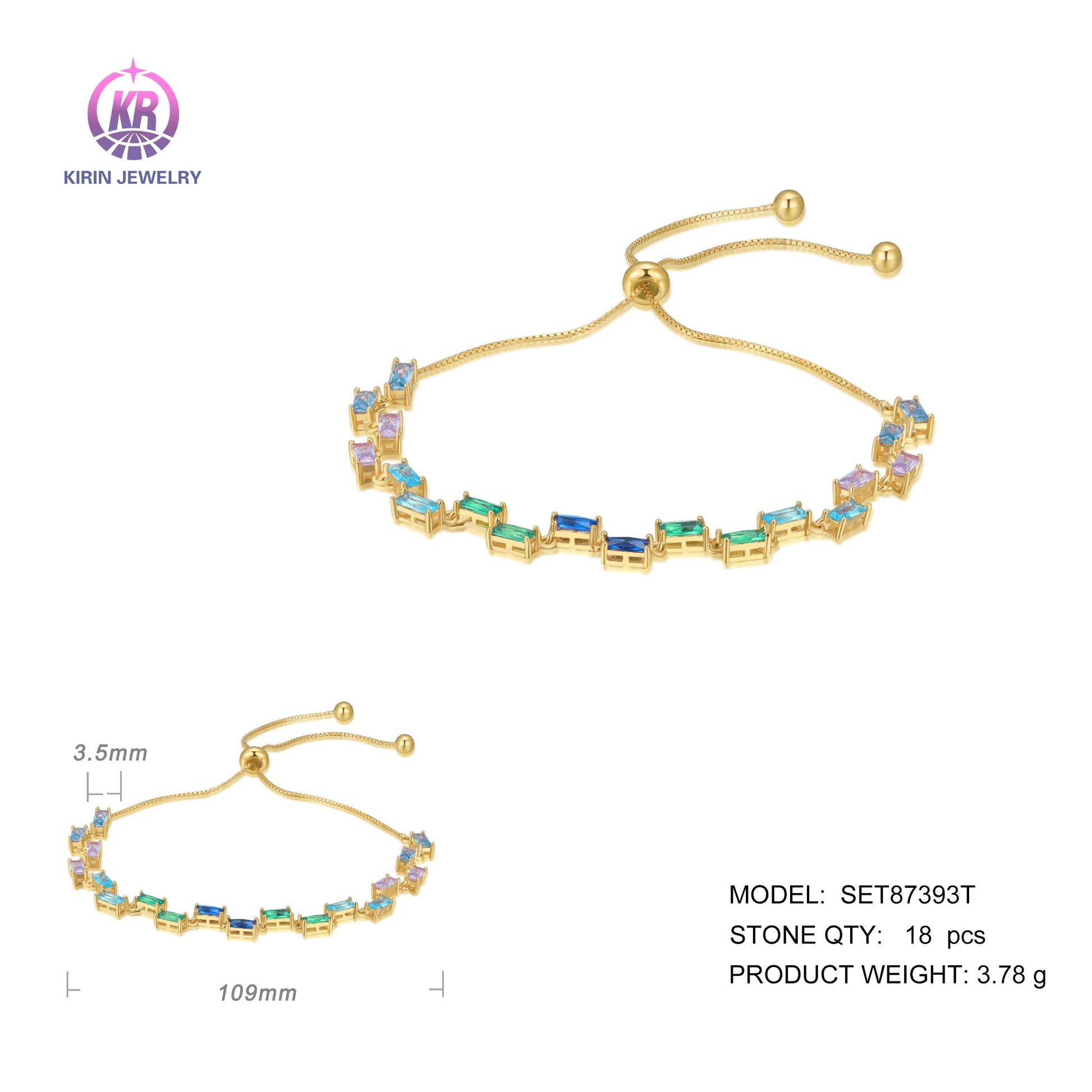 925 silver bracelet with 14K gold plating color CZ SET87393T Kirin Jewelry
