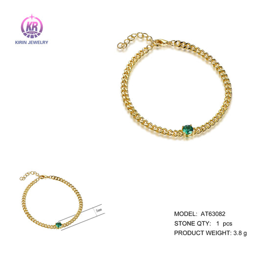 925 silver bracelet with 14K gold plating emerald CZ 63082 Kirin Jewelry