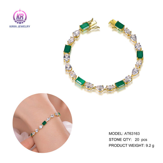 925 silver bracelet with 14K gold plating emerald CZ 63163 Kirin Jewelry