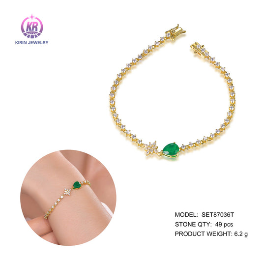 925 silver bracelet with 14K gold plating emerald CZ 87036 Kirin Jewelry