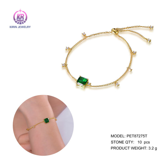 925 silver bracelet with 14K gold plating emerald CZ 87275 Kirin Jewelry