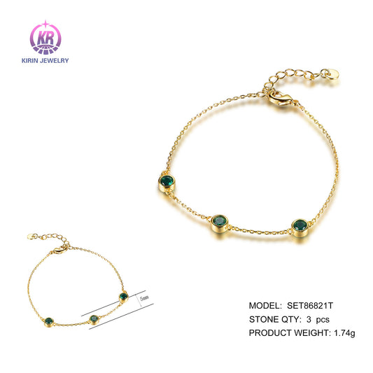 925 silver bracelet with 14K gold plating emerald CZ SET86821T Kirin Jewelry