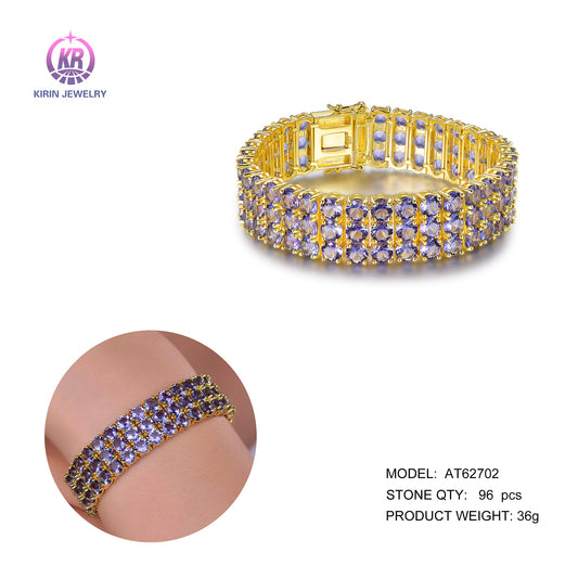 925 silver bracelet with 14K gold plating lavender CZ 62702 Kirin Jewelry