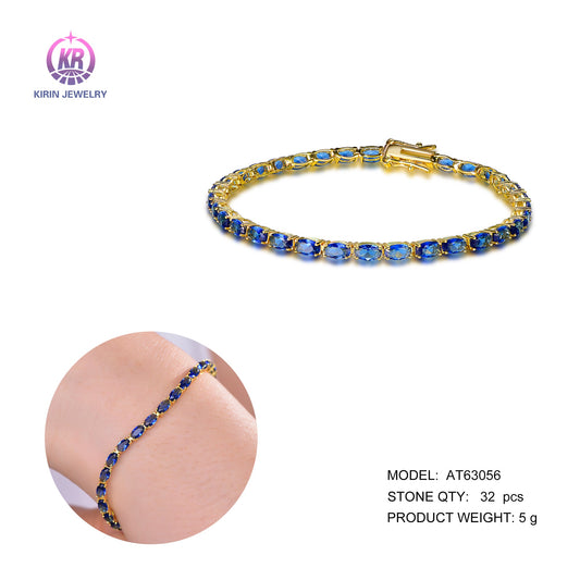 925 silver bracelet with 14K gold plating sapphire CZ 63056 Kirin Jewelry