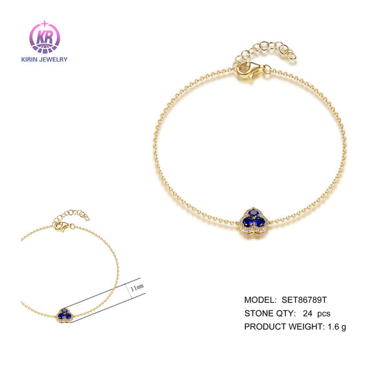 925 silver bracelet with 14K gold plating sapphire CZ 86789 Kirin Jewelry