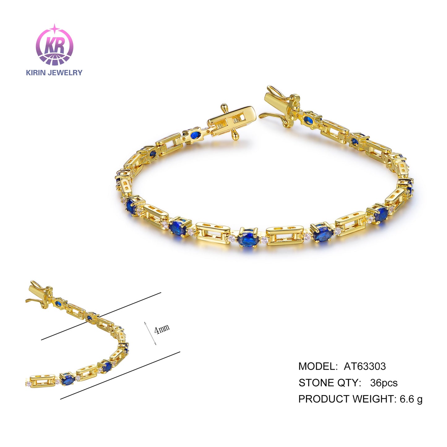 925 silver bracelet with 14K gold plating sapphire CZ AT63303 Kirin Jewelry