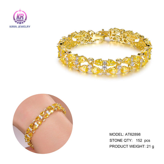 925 silver bracelet with 14K gold plating yellow CZ 62898 Kirin Jewelry