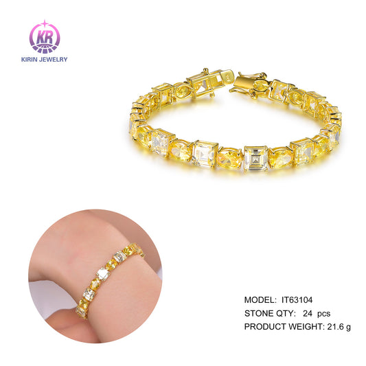 925 silver bracelet with 14K gold plating yellow CZ 63104 Kirin Jewelry