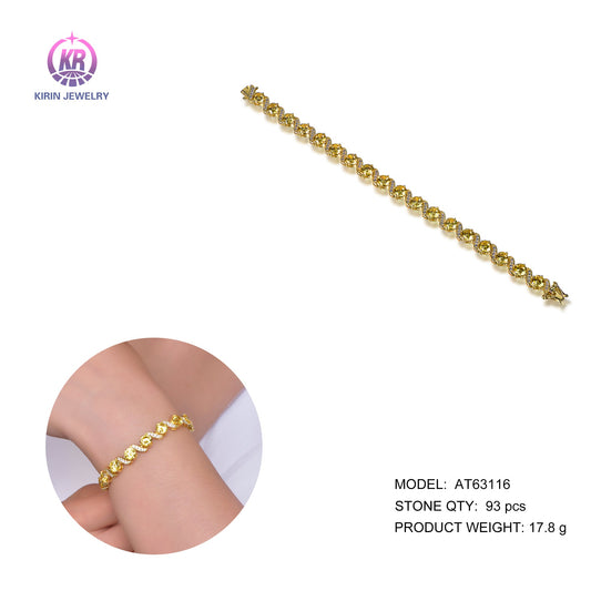 925 silver bracelet with 14K gold plating yellow CZ 63116 Kirin Jewelry