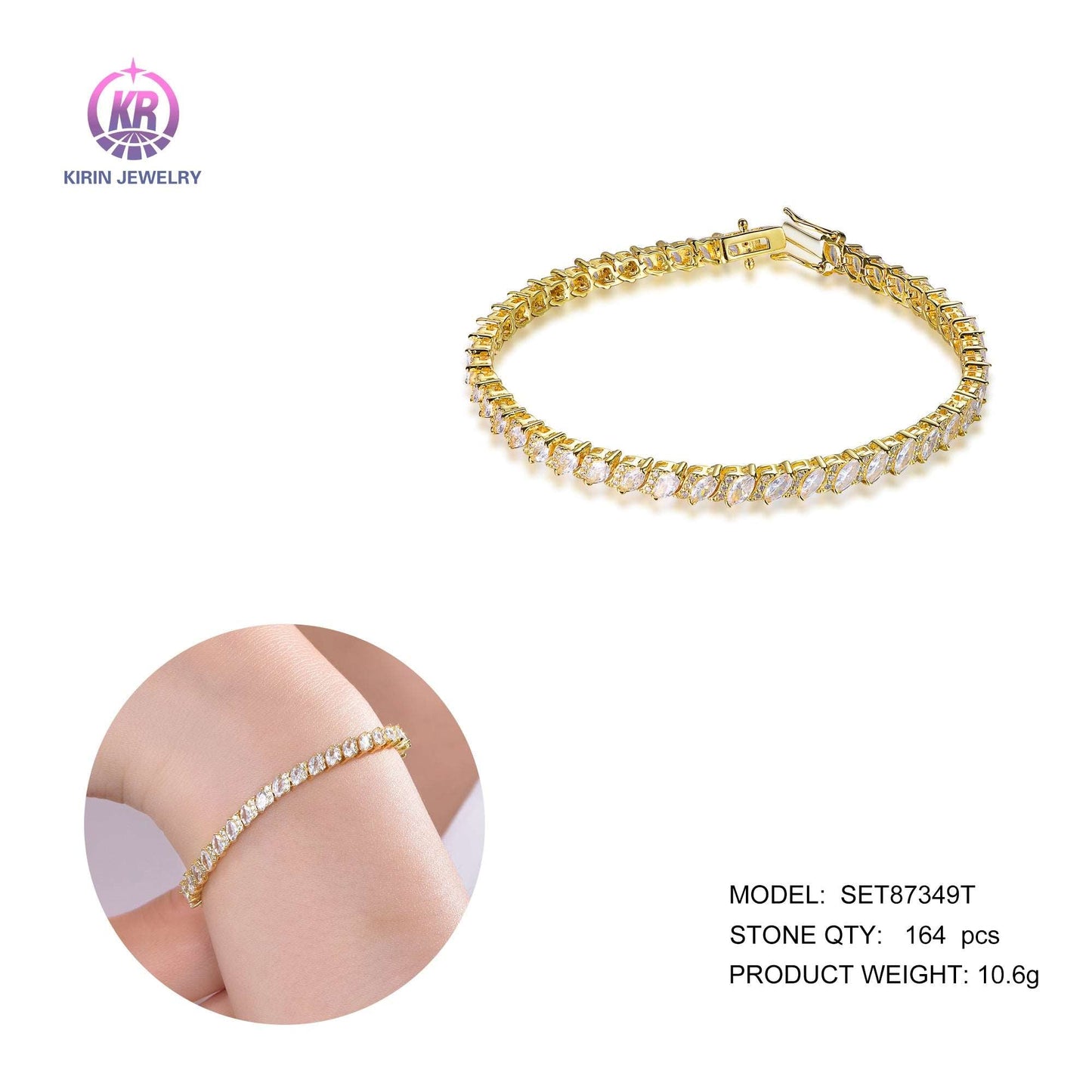 925 silver bracelet with 14k gold plating CZ 87349 Kirin Jewelry