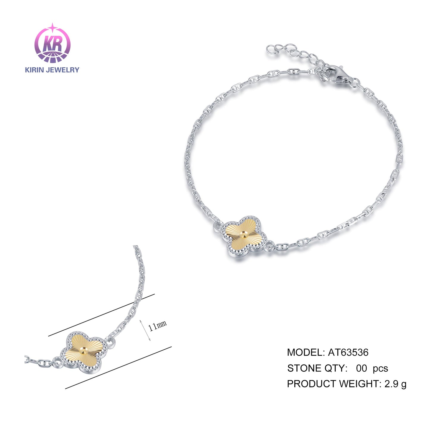 925 silver bracelet with 2-tone plating rhodium and 14K gold AT63536 Kirin Jewelry