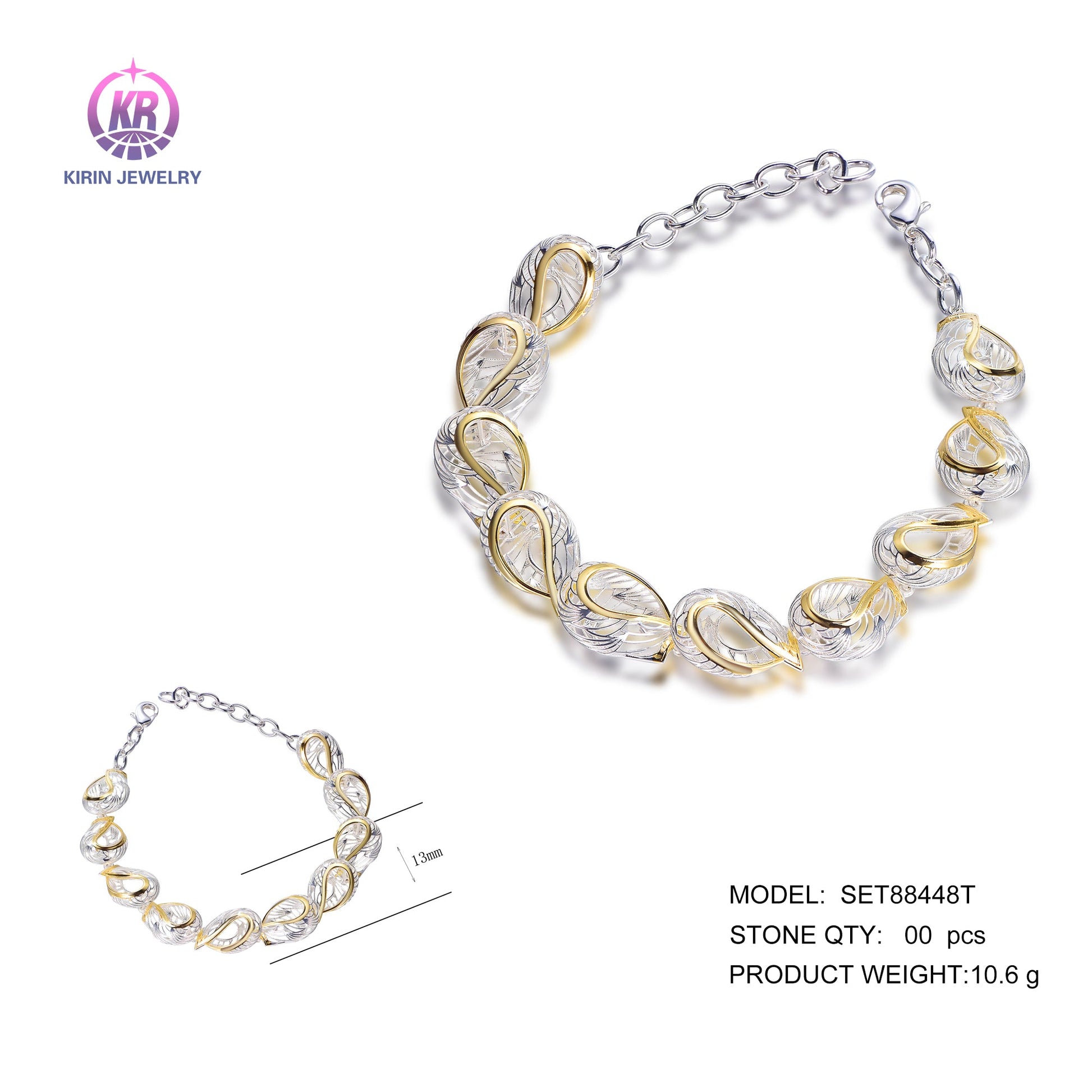 925 silver bracelet with 2-tone plating rhodium and 14K gold SET88448T Kirin Jewelry