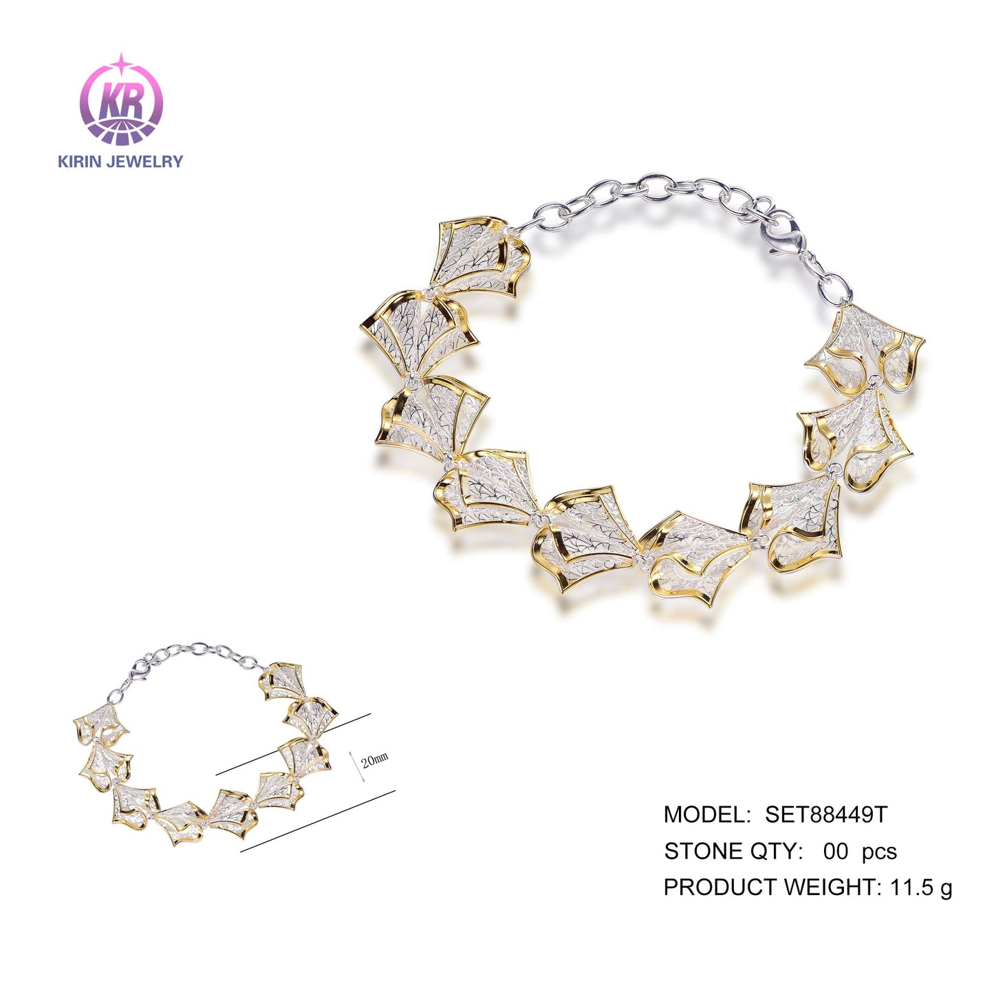 925 silver bracelet with 2-tone plating rhodium and 14K gold SET88449T Kirin Jewelry