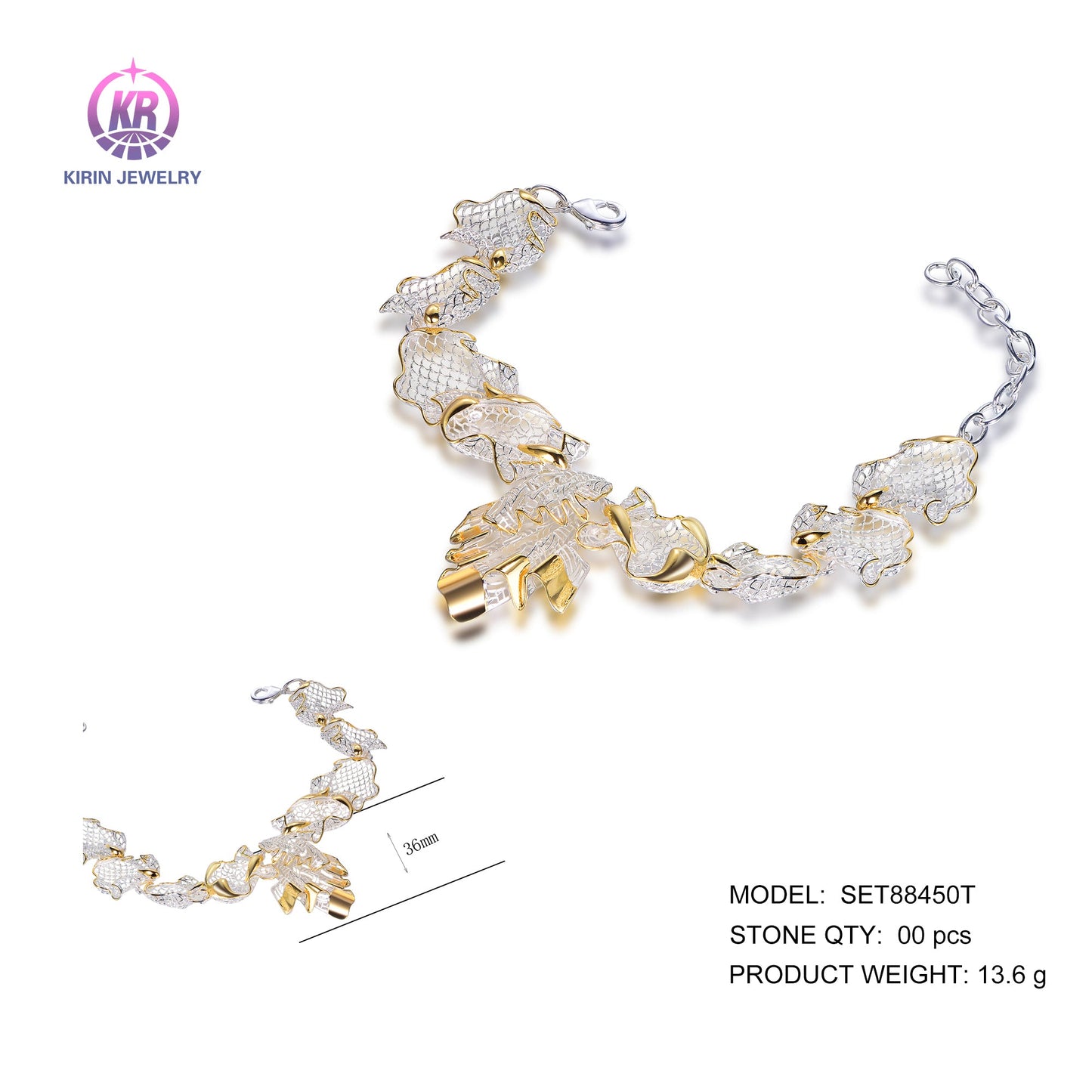 925 silver bracelet with 2-tone plating rhodium and 14K gold SET88450T Kirin Jewelry