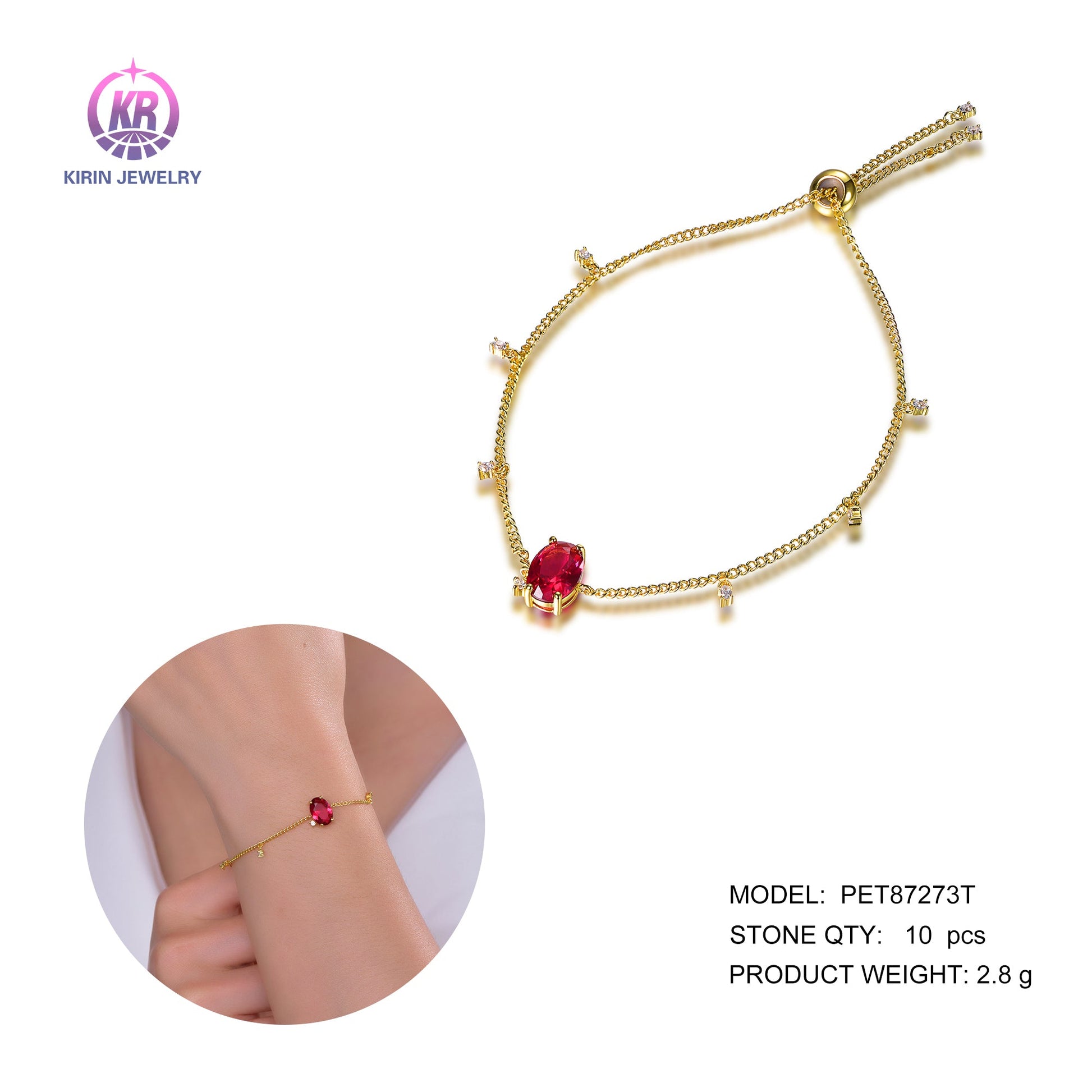 925 silver bracelet with necklace 14K gold plating ruby CZ 87273 Kirin Jewelry