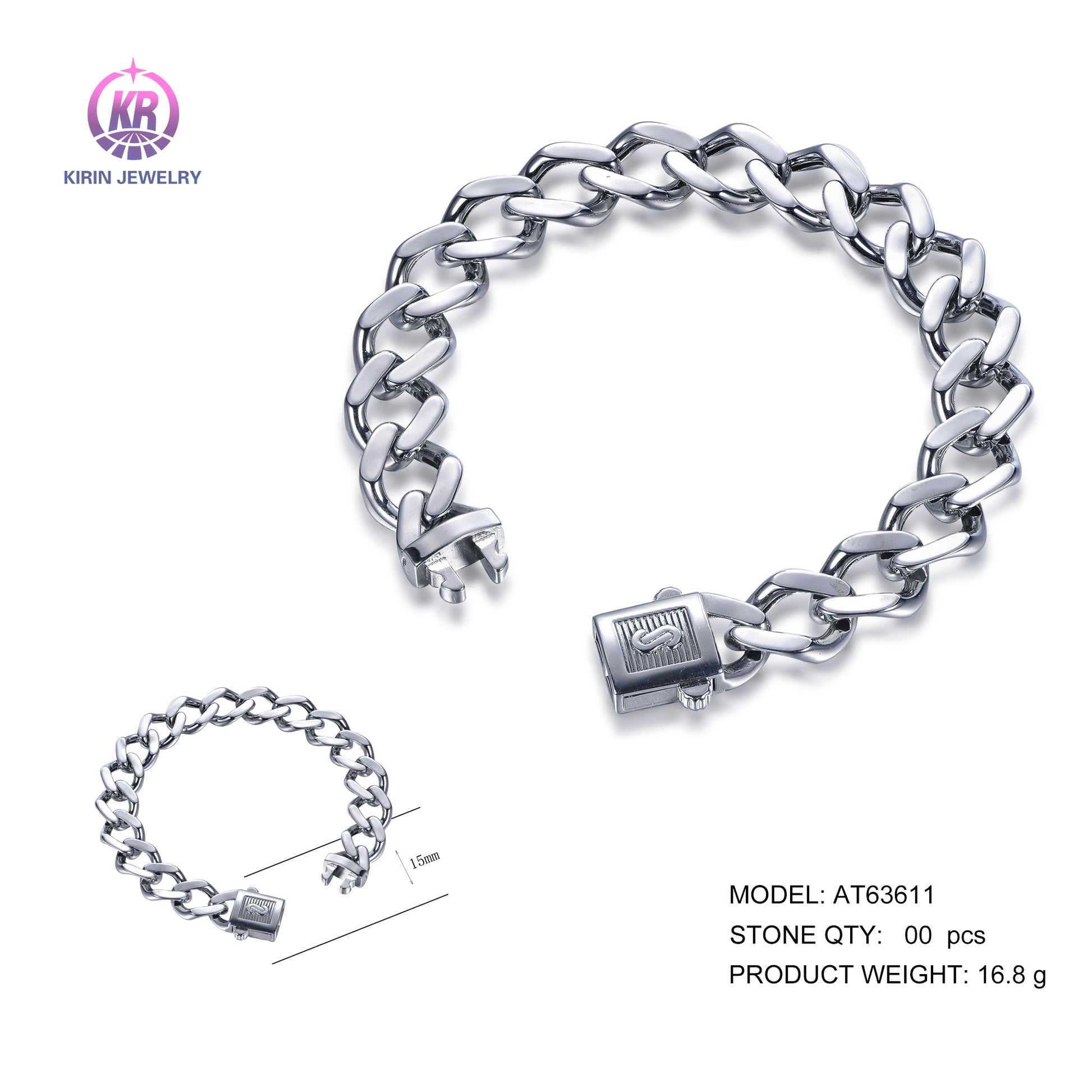 925 silver bracelet with rhodium plating AT63611 Kirin Jewelry