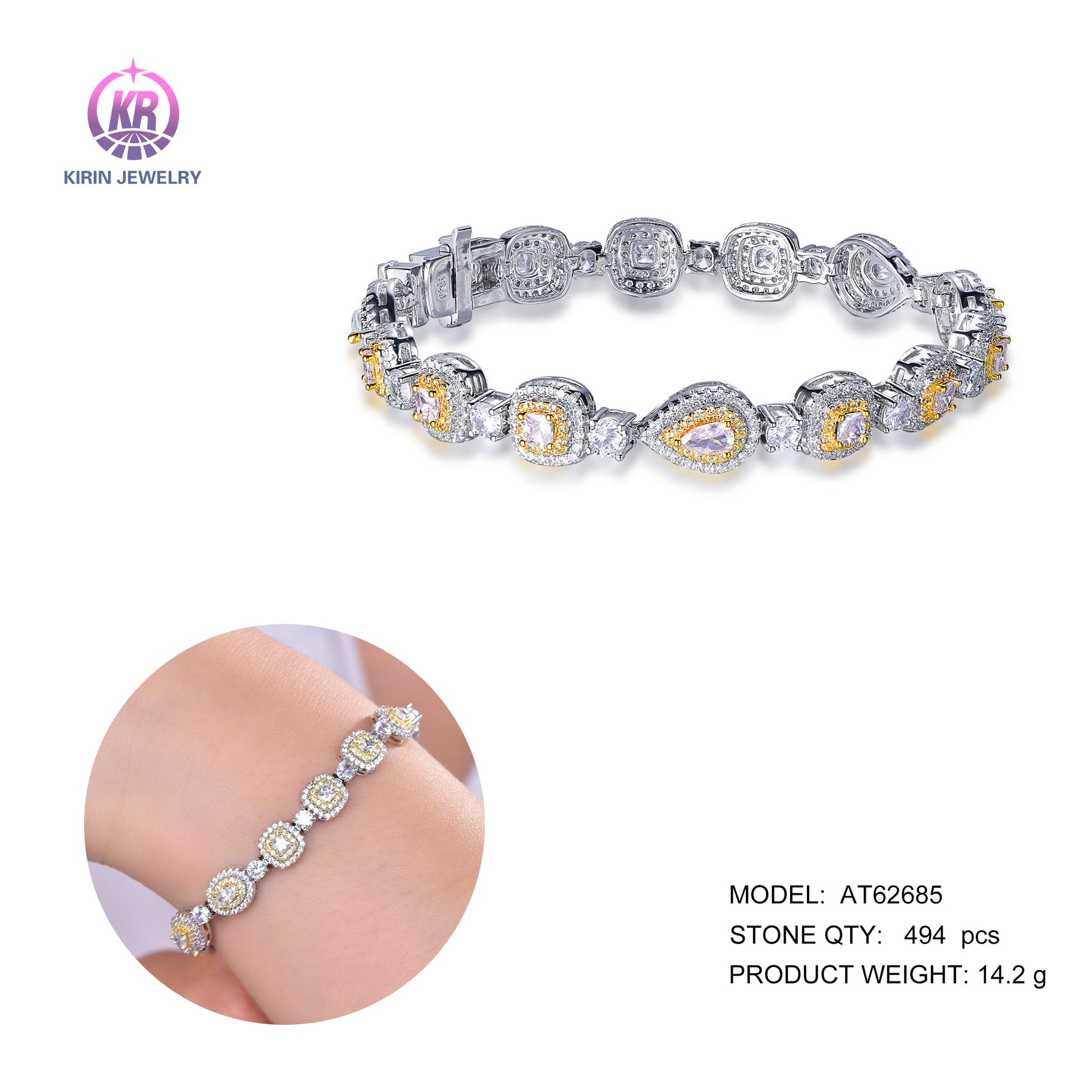 925 silver bracelet with rhodium plating CZ 62685 Kirin Jewelry