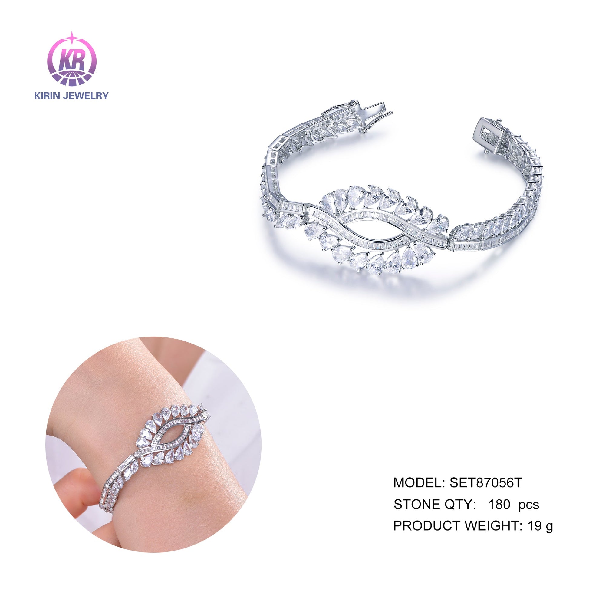 925 silver bracelet with rhodium plating CZ 87056 Kirin Jewelry