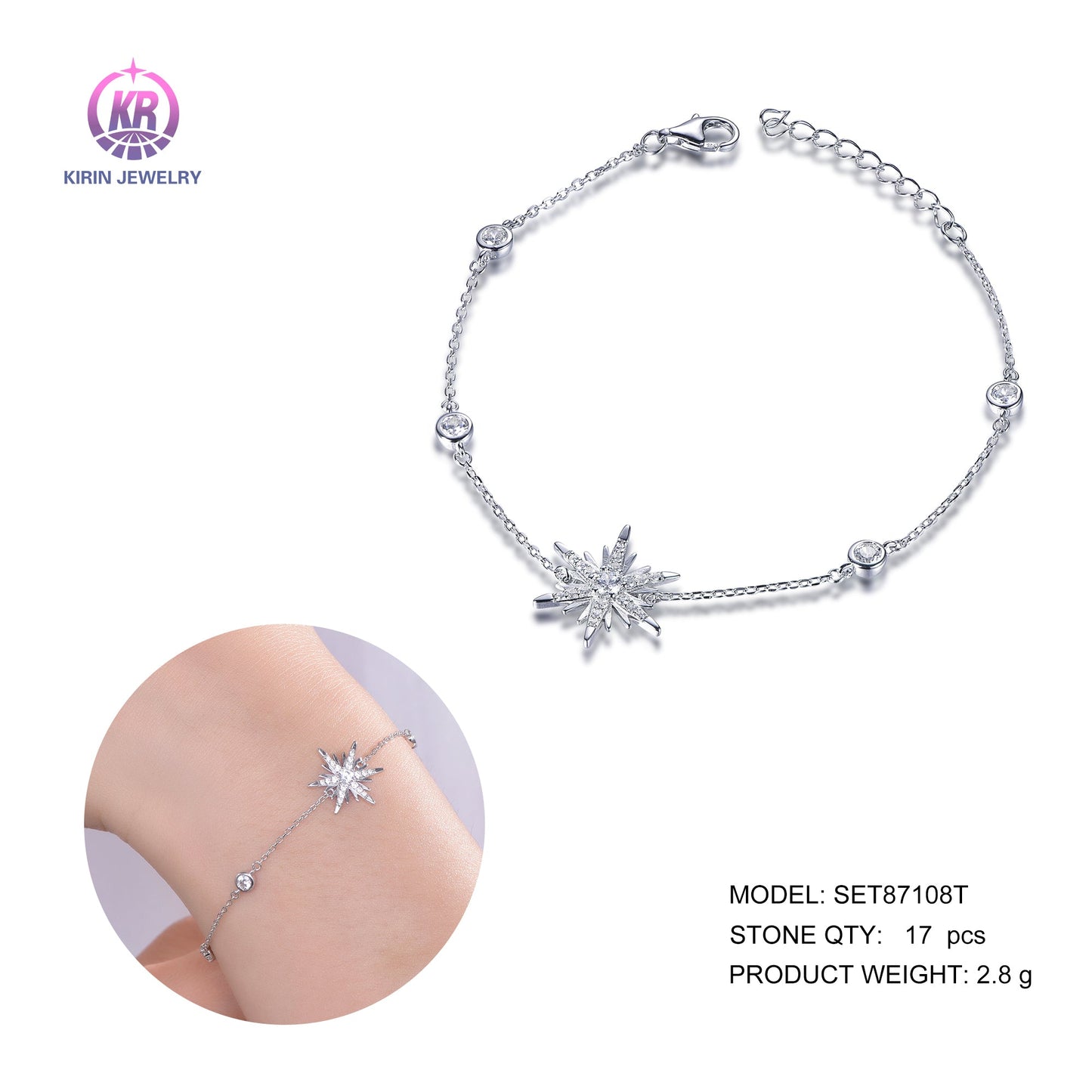 925 silver bracelet with rhodium plating CZ 87108 Kirin Jewelry