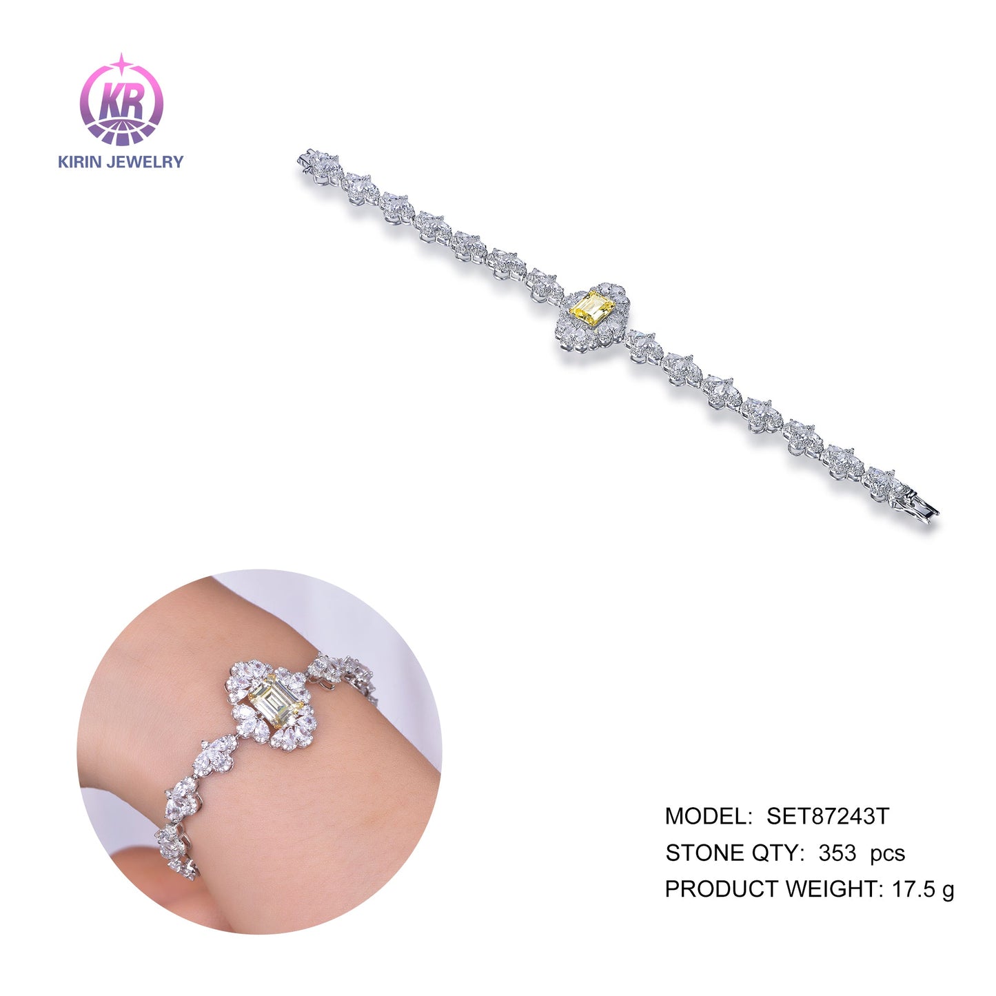 925 silver bracelet with rhodium plating CZ 87243 Kirin Jewelry