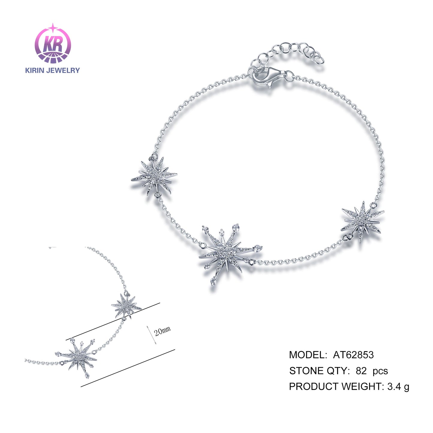 925 silver bracelet with rhodium plating CZ AT62853 Kirin Jewelry