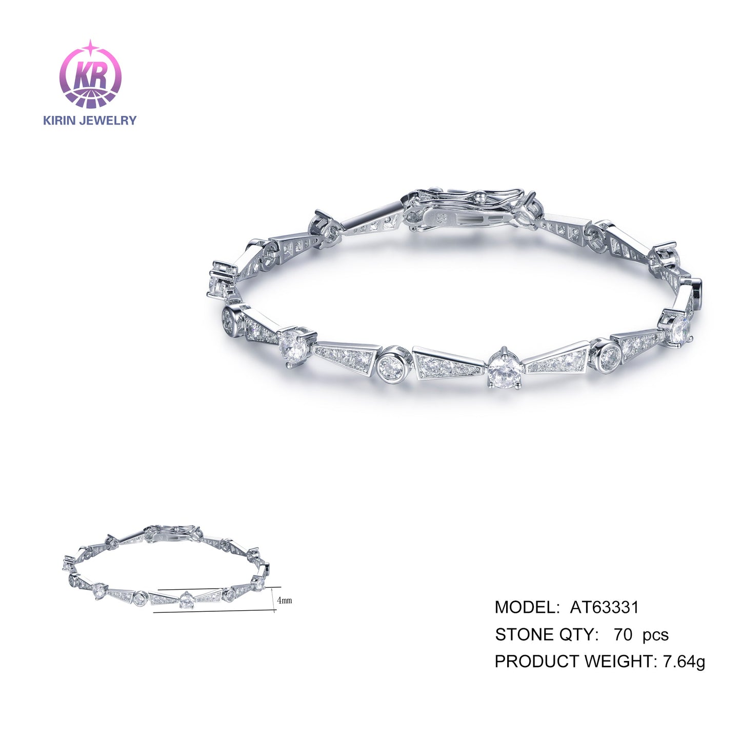 925 silver bracelet with rhodium plating CZ AT63331 Kirin Jewelry