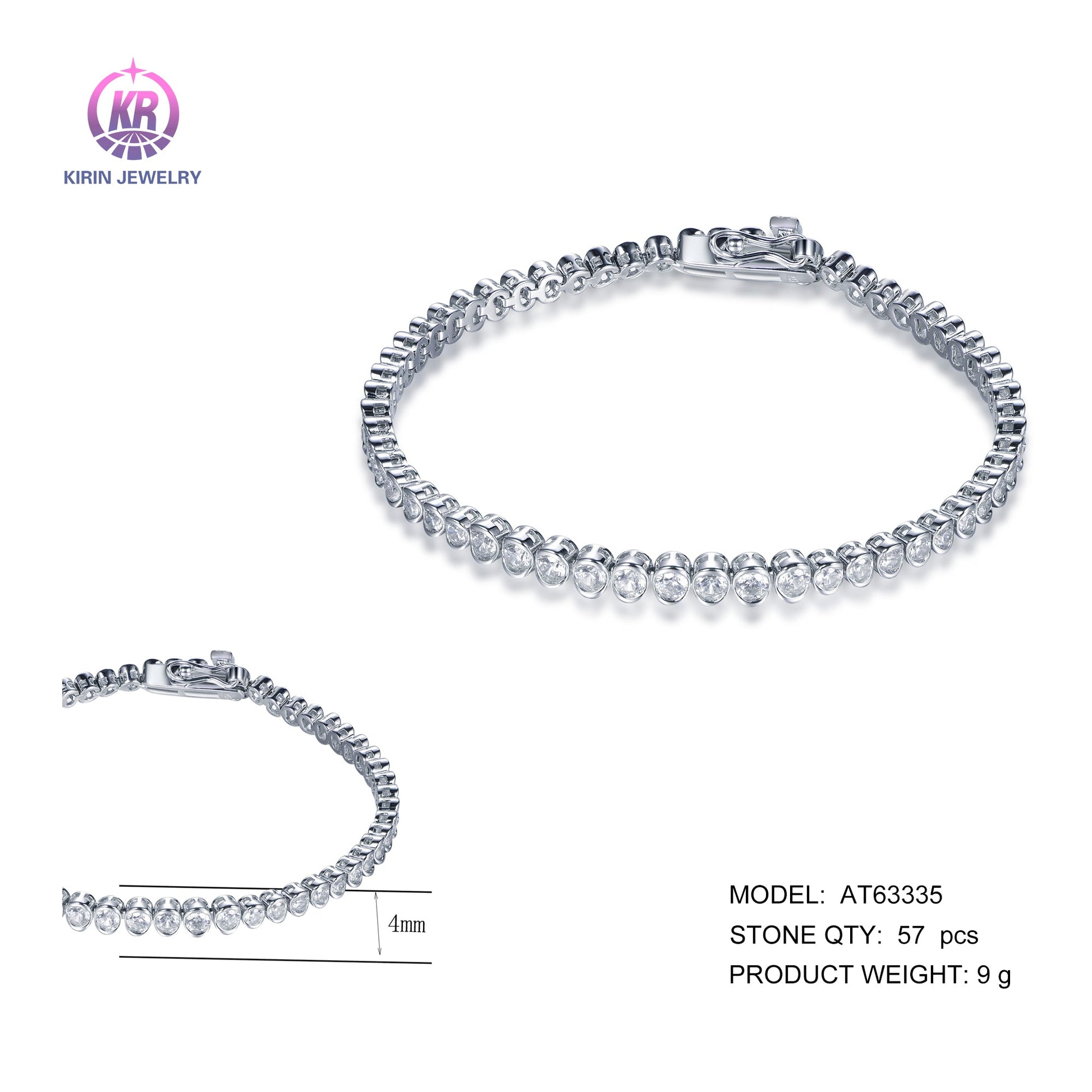 925 silver bracelet with rhodium plating CZ AT63335 Kirin Jewelry