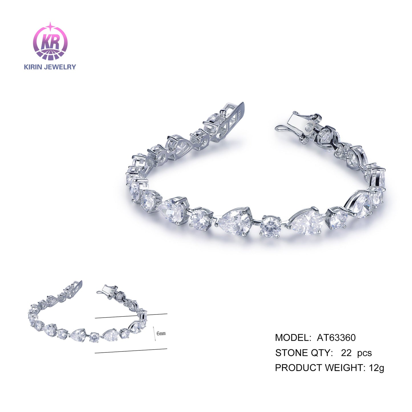 925 silver bracelet with rhodium plating CZ AT63360 Kirin Jewelry