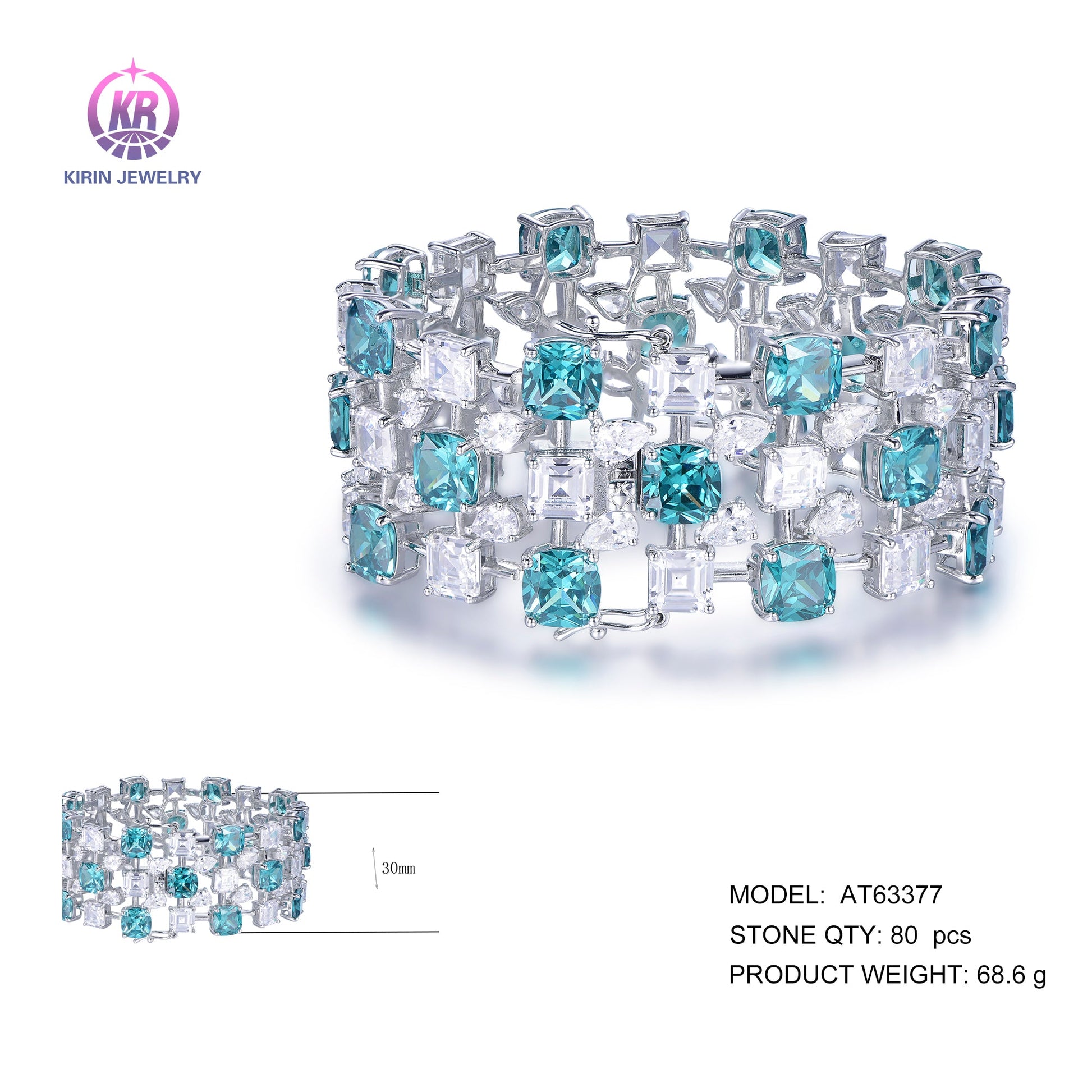 925 silver bracelet with rhodium plating CZ AT63377 Kirin Jewelry