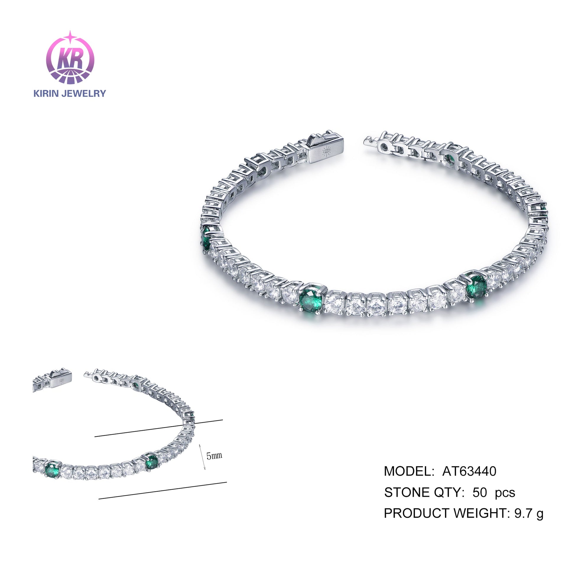 925 silver bracelet with rhodium plating CZ AT63440 Kirin Jewelry