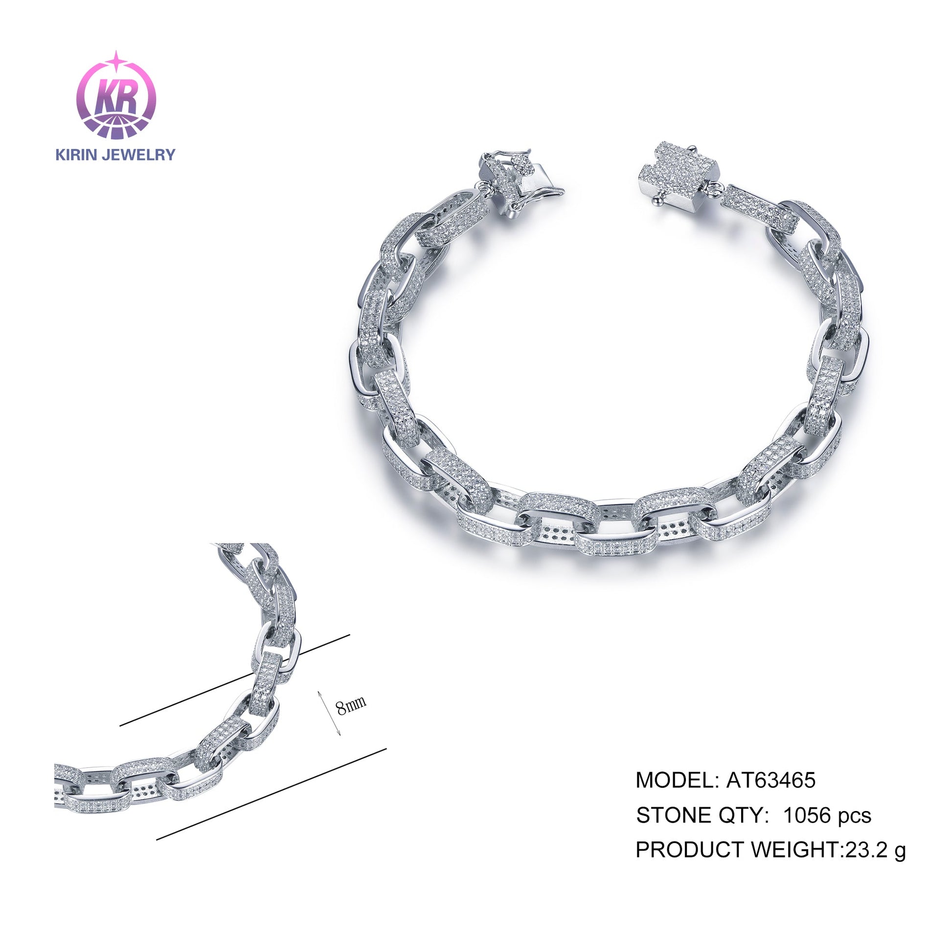 925 silver bracelet with rhodium plating CZ AT63465 Kirin Jewelry