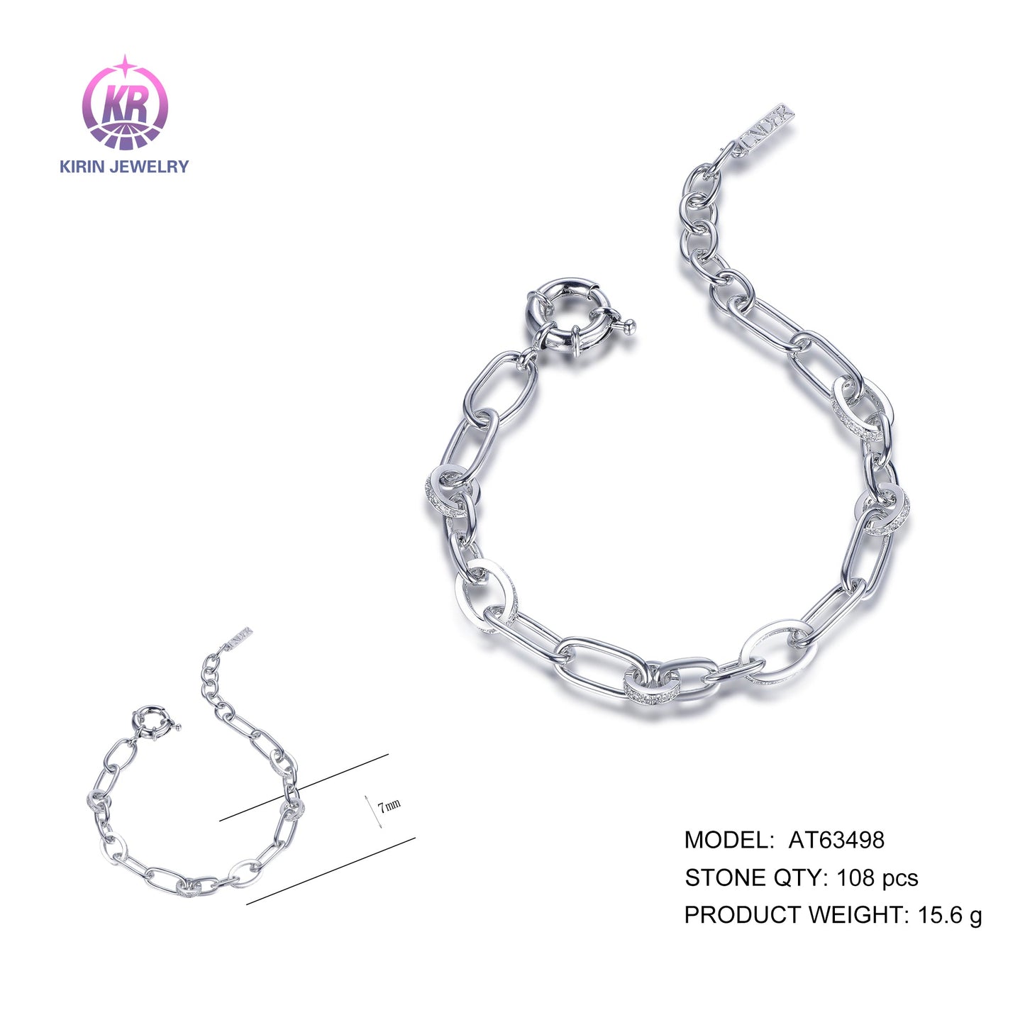 925 silver bracelet with rhodium plating CZ AT63498 Kirin Jewelry