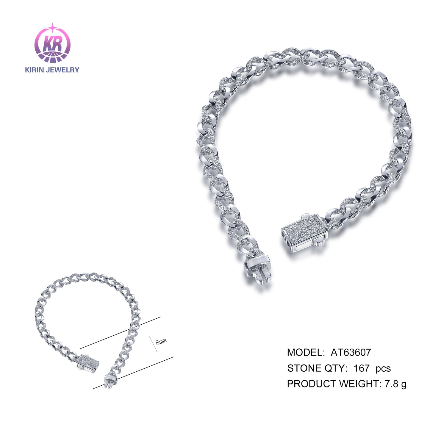 925 silver bracelet with rhodium plating CZ AT63607 Kirin Jewelry