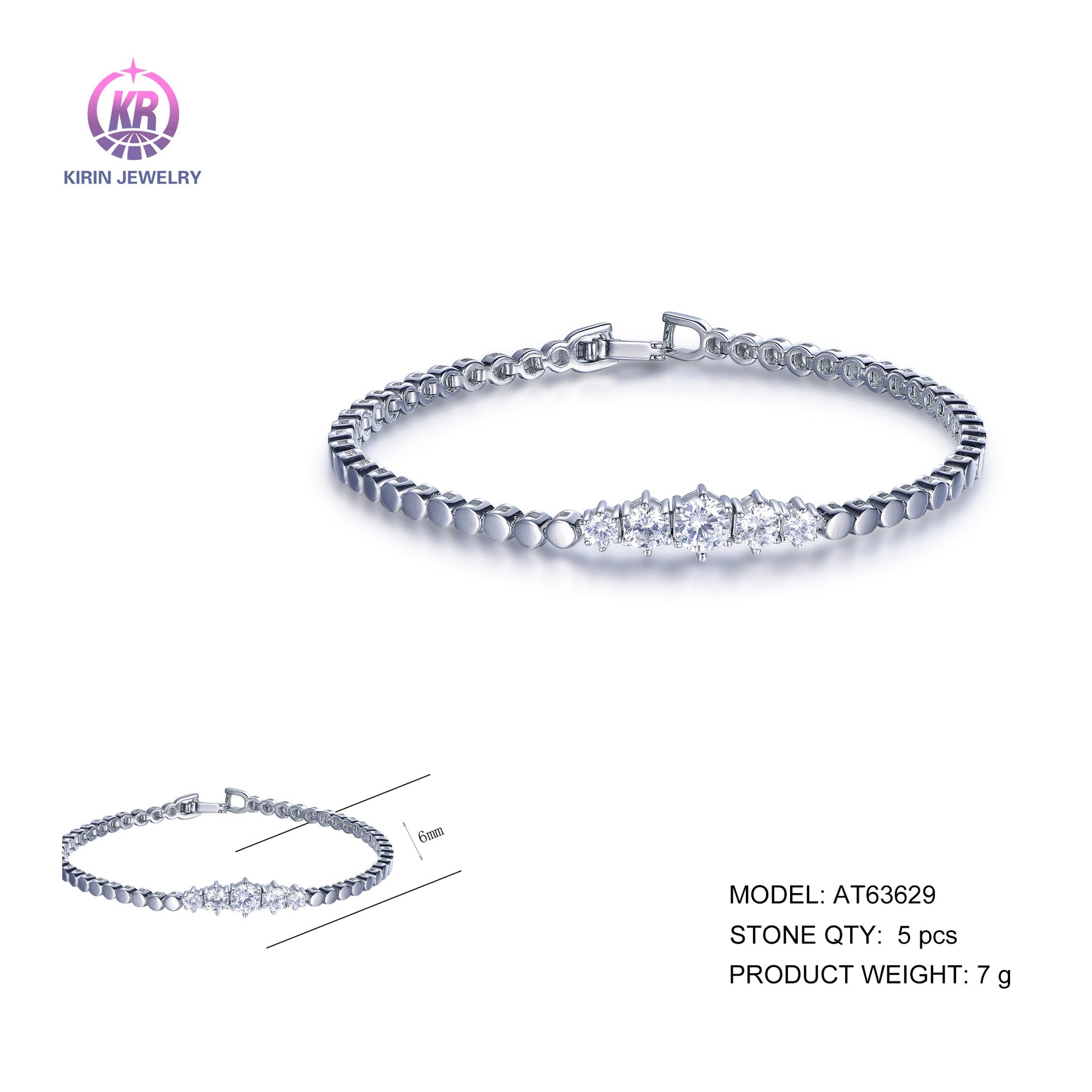 925 silver bracelet with rhodium plating CZ AT63629 Kirin Jewelry