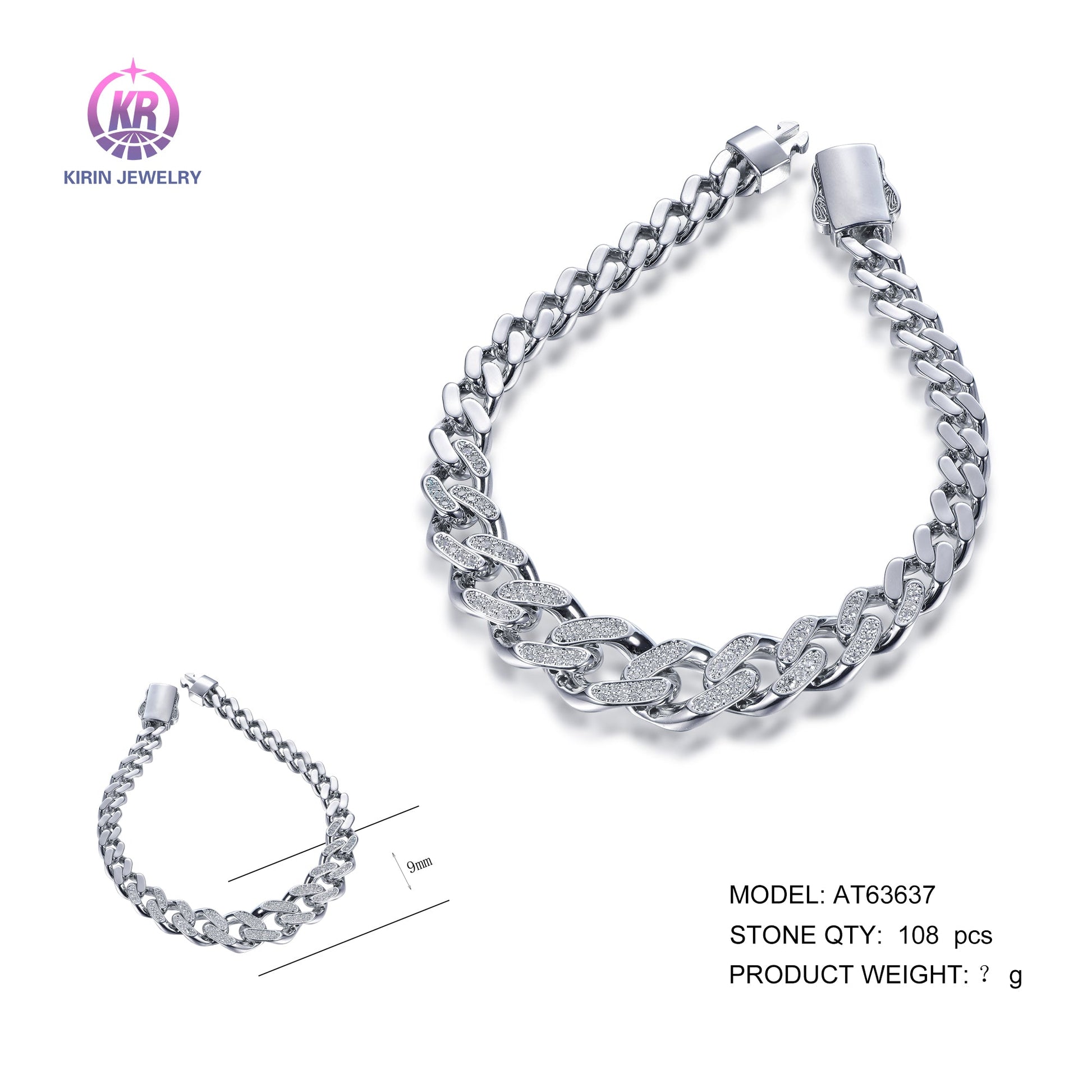 925 silver bracelet with rhodium plating CZ AT63637 Kirin Jewelry