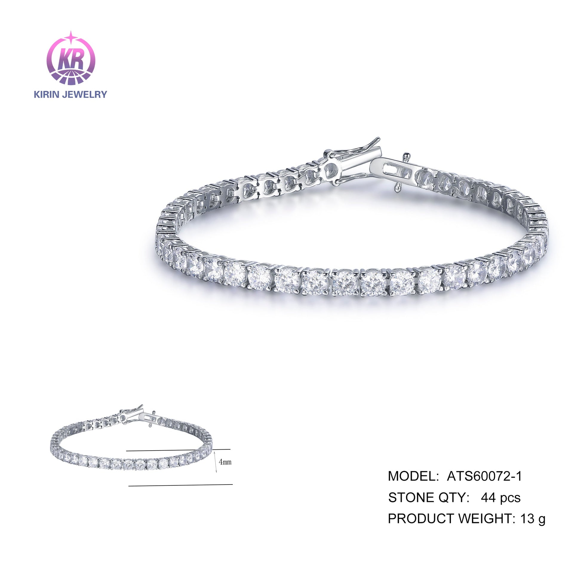 925 silver bracelet with rhodium plating CZ ATS60072-1 Kirin Jewelry