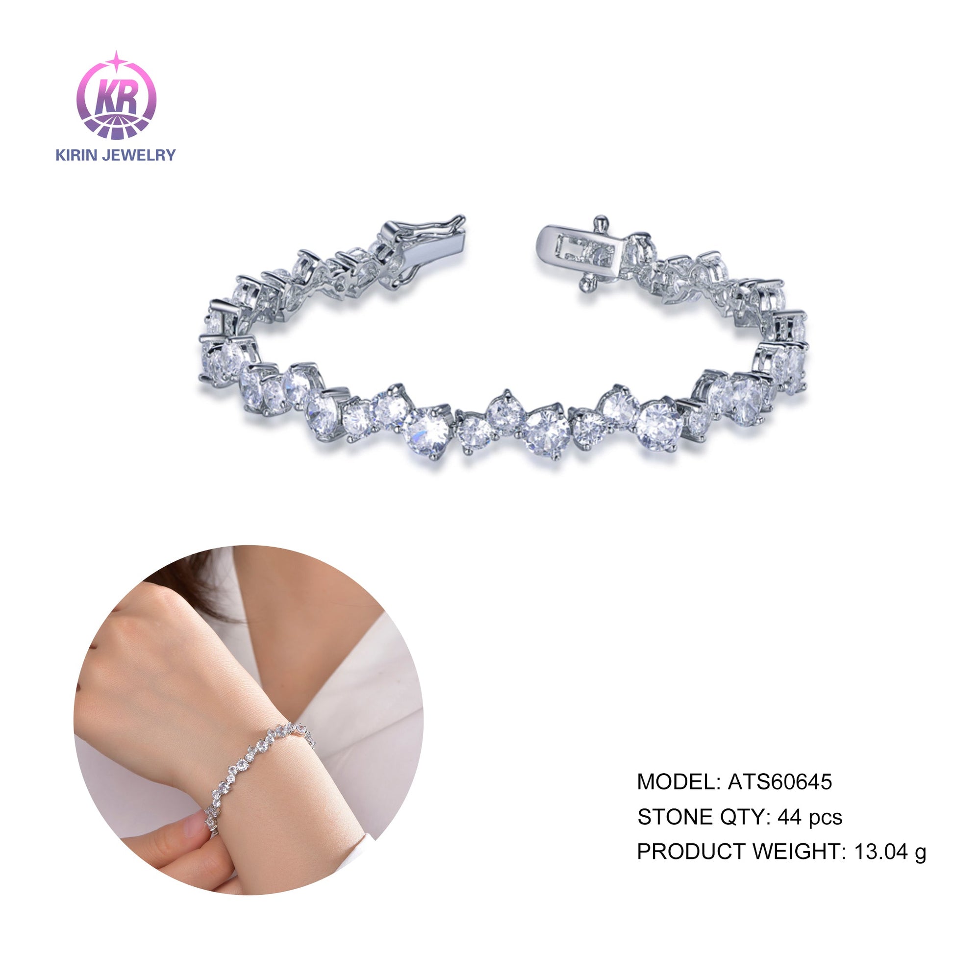 925 silver bracelet with rhodium plating CZ ATS60645 Kirin Jewelry