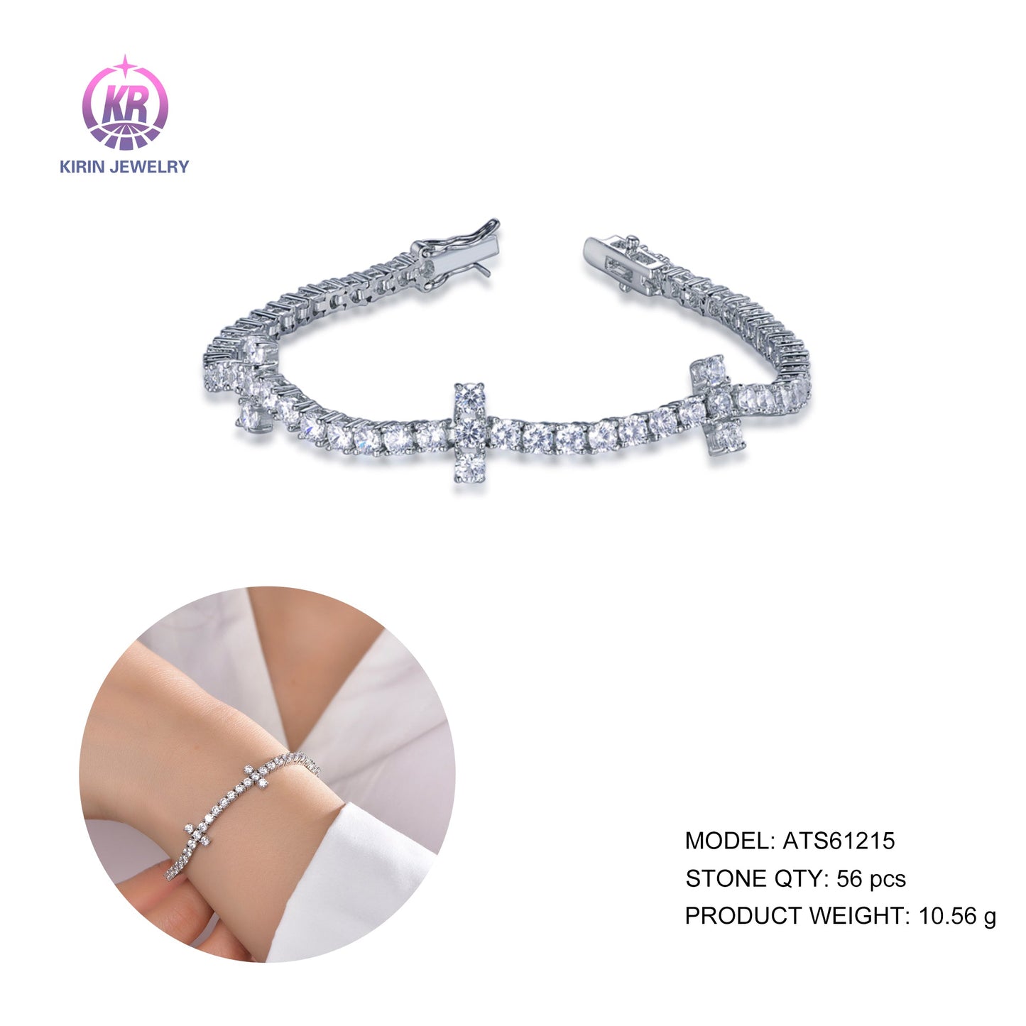 925 silver bracelet with rhodium plating CZ ATS61215 Kirin Jewelry