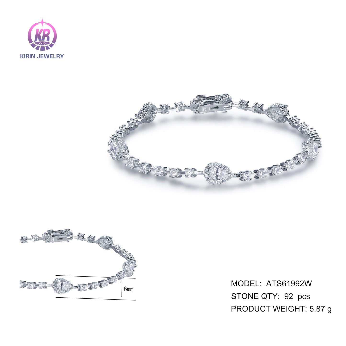 925 silver bracelet with rhodium plating CZ ATS61992W Kirin Jewelry