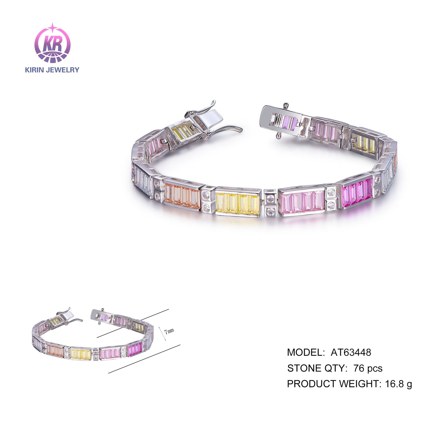 925 silver bracelet with rhodium plating baguette color CZ AT63448 Kirin Jewelry