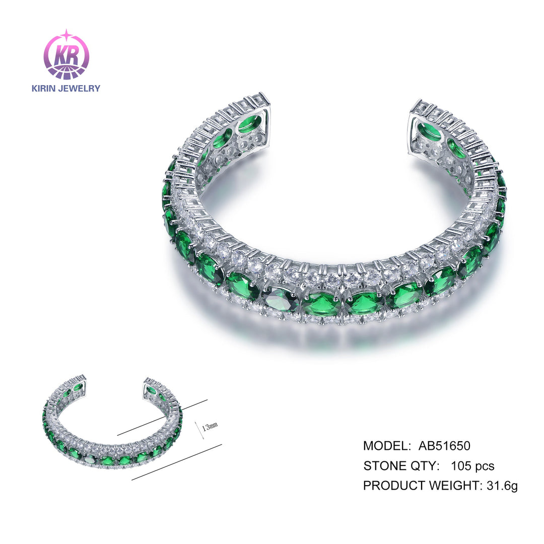 925 silver bracelet with rhodium plating emerald CZ AB51650