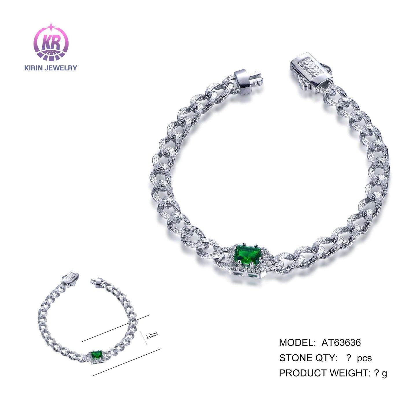 925 silver bracelet with rhodium plating emerald CZ AT63636 Kirin Jewelry