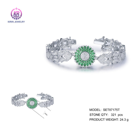 925 silver bracelet with rhodium plating emerald CZ SET87175T Kirin Jewelry