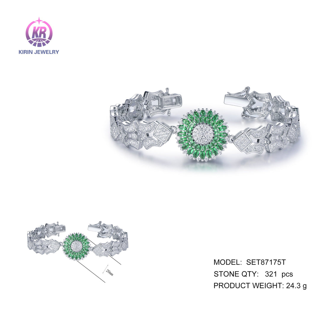 925 silver bracelet with rhodium plating emerald CZ SET87175T