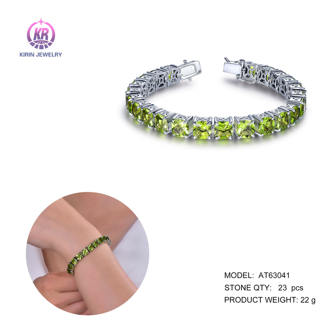 925 silver bracelet with rhodium plating light green CZ 63041