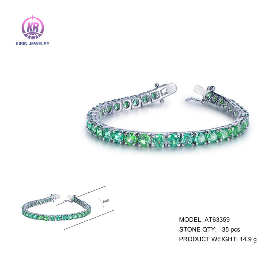 925 silver bracelet with rhodium plating light green CZ AT63359 Kirin Jewelry