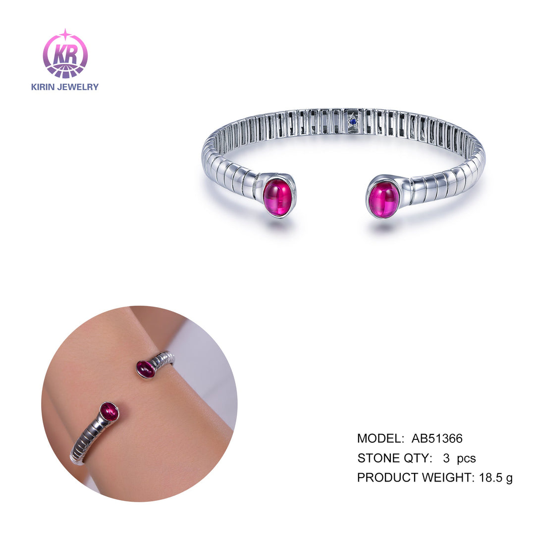 925 silver bracelet with rhodium plating rose red CZ 51366
