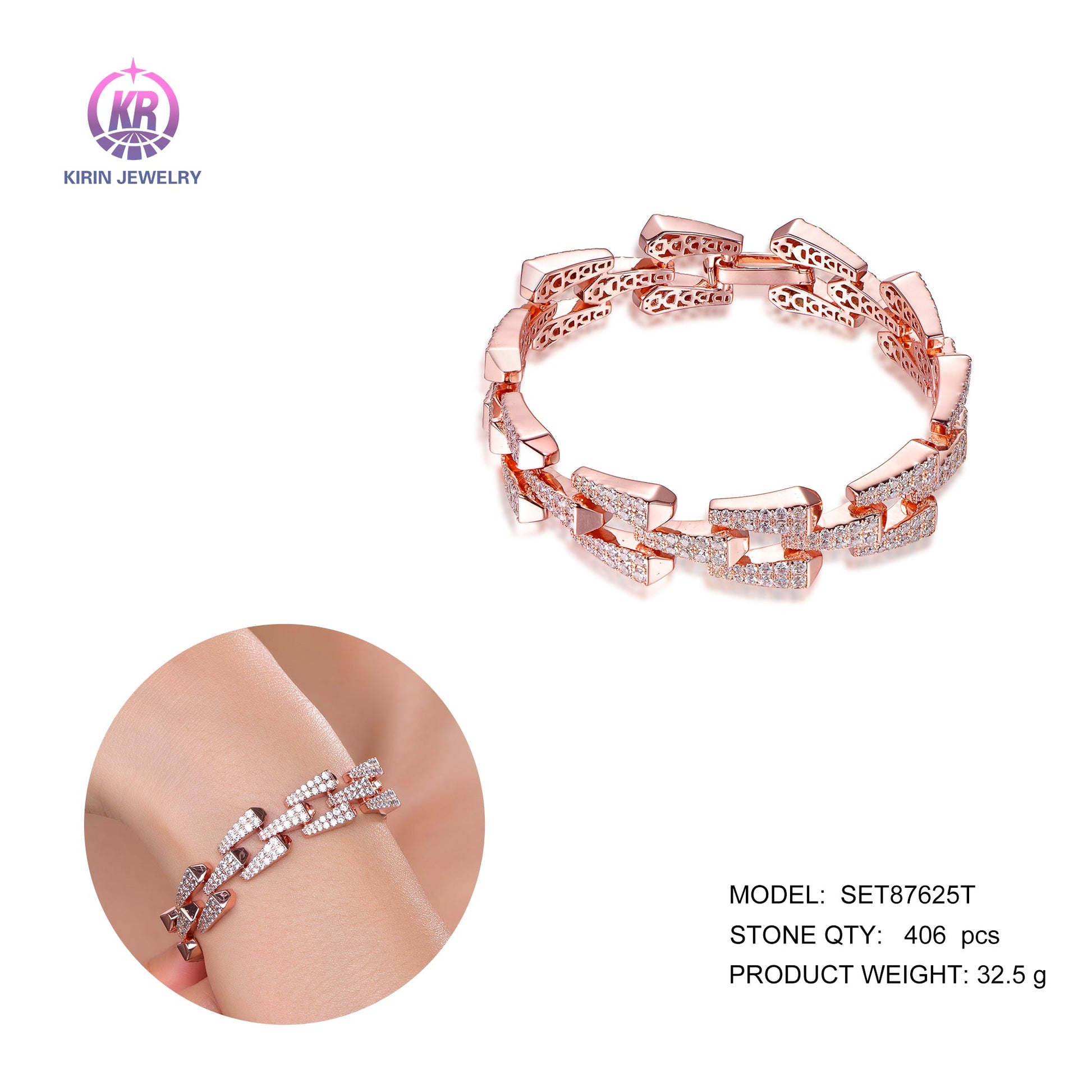 925 silver bracelet with rose gold plating CZ 87625 Kirin Jewelry