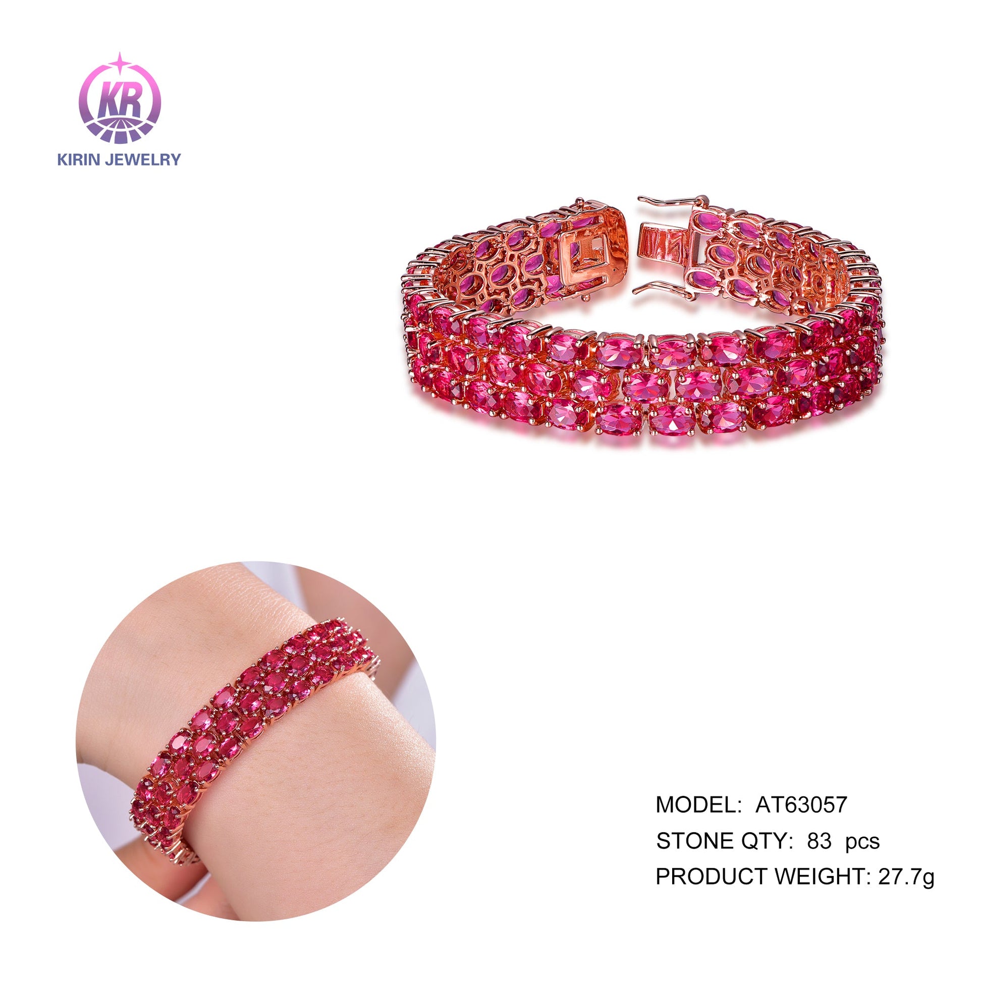 925 silver bracelet with rose gold plating rose red CZ 63057 Kirin Jewelry